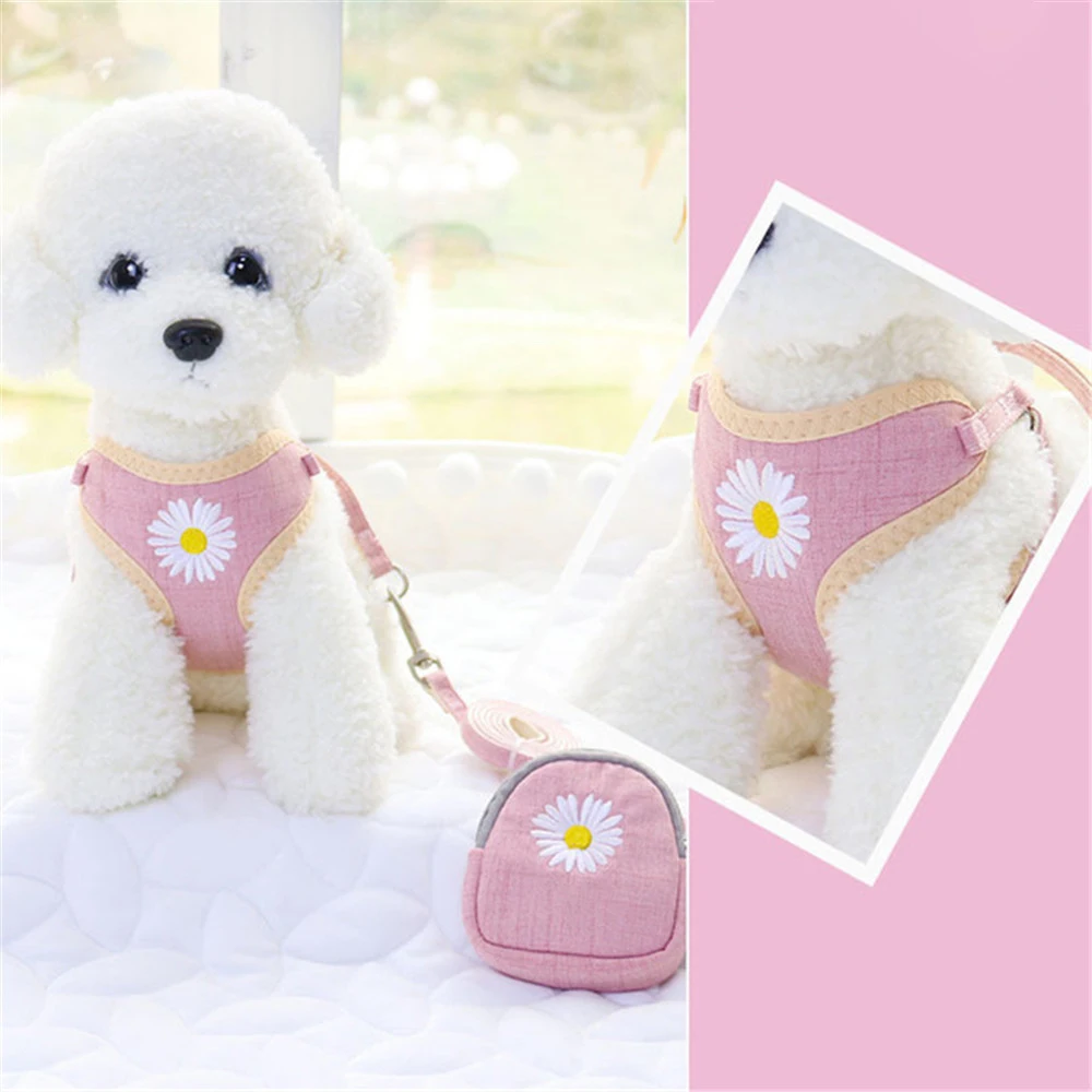 Miflame-Arnés con bordado de margaritas para perro, accesorios para perros pequeños, Collar de Chihuahua de Pomerania, Collar de flores para mascotas