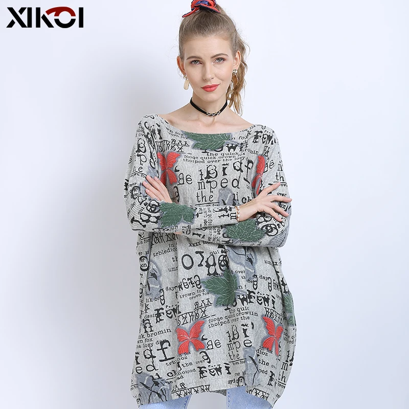 XIKOI Winter Oversized Sweaters For Women Warm Long Pullover Dresses Fashion Letter Print Jumper Knitted Sweaters Pull Femme