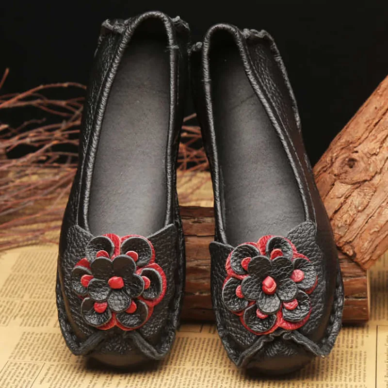 Spring Leather Shoes Women Flats 2024 New Style Flower Genuine Leather Shoes For Female Flats Casual Shoes Woman Loafers