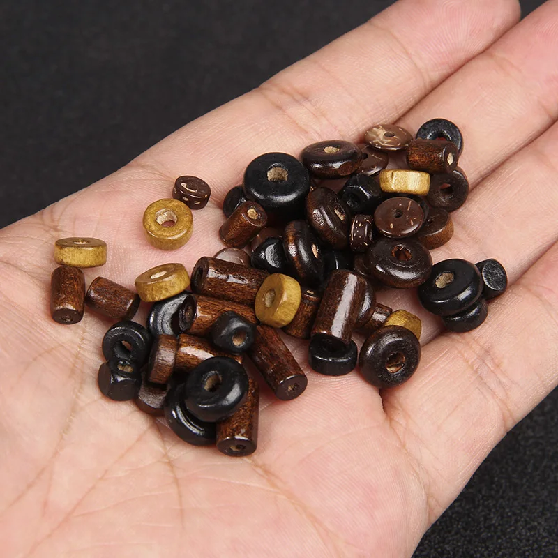 Natural Cylindrical Sandalwood Wood Beads Black Coffee Color Wooden Bead Spacer Loose Beads For Jewelry Making  DIY Accessories