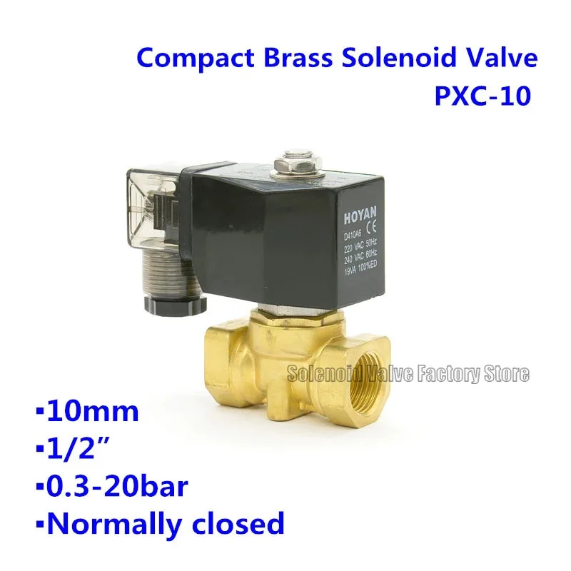 2 Way Compact Brass PXC-10 Normally Closed Air Oil Water Solenoid Valve D16011 Coil Orifice 10mm BSP Port G1/4