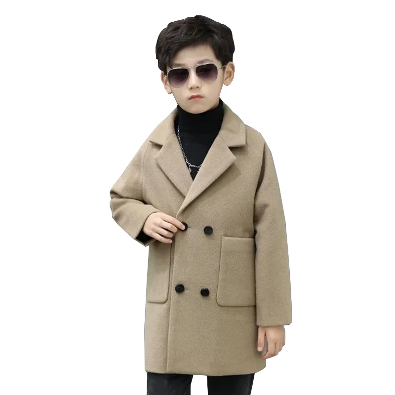 

Winter Girl Jackets Boys Woolen Double-breasted Baby Boy Trench Coat Lapel Autumn3 -14 Y Kids Outerwear Coats Wool Coat Overcoat