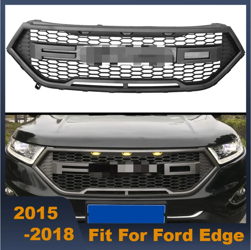 High Quality ABS Front Middle Grille Racing Grills Honeycomb Mesh With LED Light For Ford Edge 2015-2018