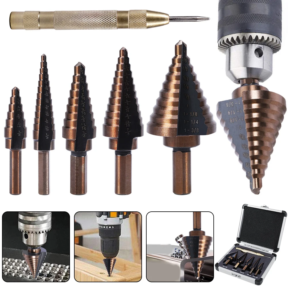 

5/6Pcs Metal Drills HSS High Speed Steel Step Drill Bit for Metal Wood Hole Cutter Core Drilling Tools Set Bit Metal Drills Kit