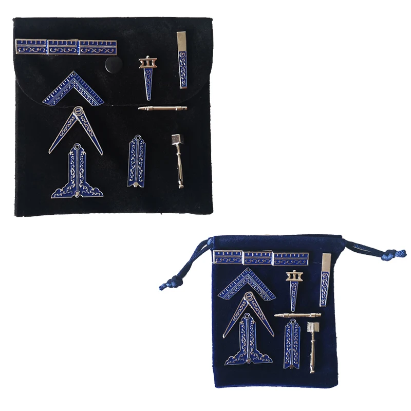 Masonic Miniature Working Tools one Set with black or blue Velvet bag Mason Freemason Gift 9 pieces commemorative for present