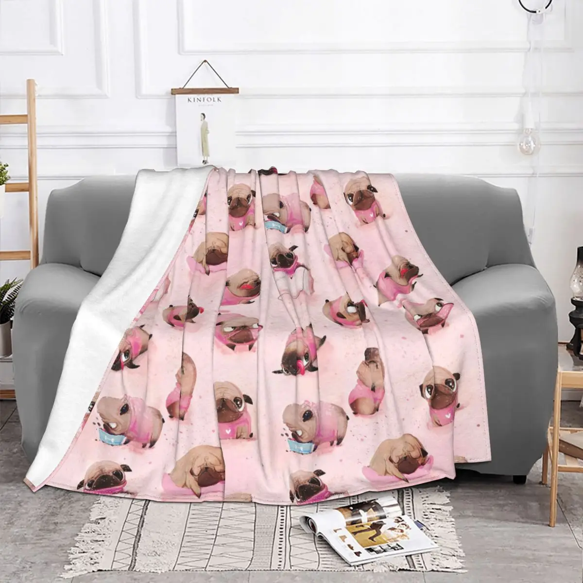 Cute Dogs Pattern Blankets Fleece Decoration Ultra-Soft Throw Blankets for Bedding Bedroom Plush Thin Quilt