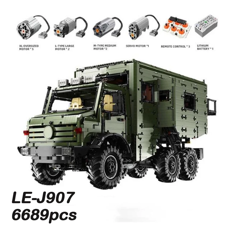 In Stock LEIER J907 J908 Technology Unimog NOMADISMS RV off-Road Bluetooth Remote Control Toy Car Building Blocks Bricks Gifts