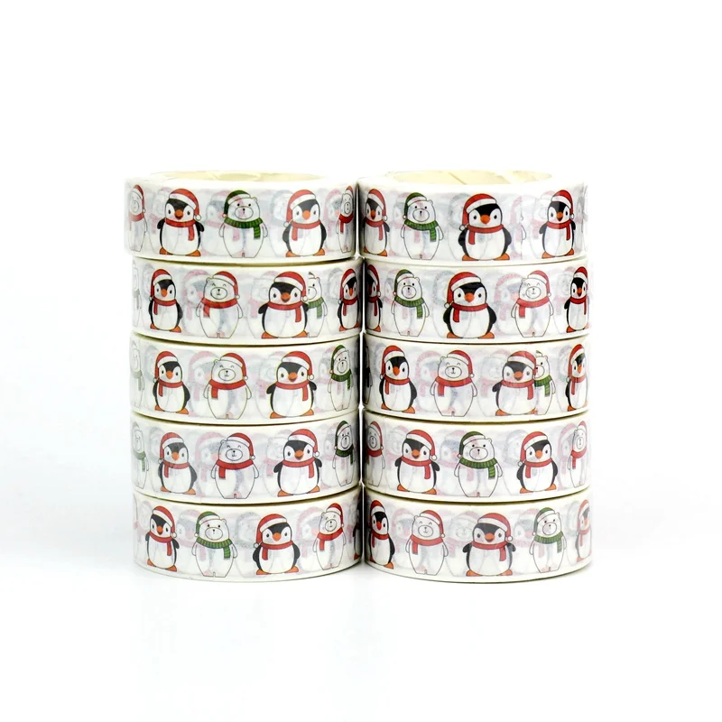 NEW 10PCS./Lot Decorative Penguin and Polar bear Christmas Washi Tapes for Journaling Adhesive Masking Tape Cute Papeleria