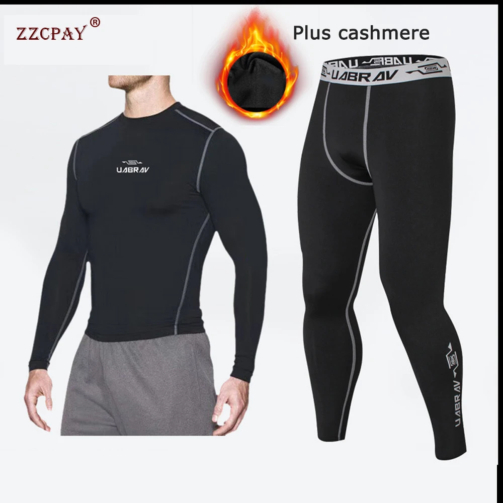 Winter Men's Sportswear Fitness Pants Compression Clothing Plus Velvet Warm Running Jogging Long-sleeved Tight Workout Clothes