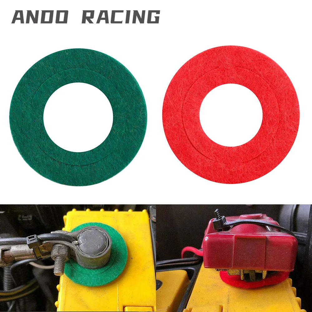 2PCS=1SET Battery Terminal Gasket Pads Anti Corrosion Washers Auto Car Fiber Thick Felt Battery Terminal Protector 1 Red+1 Green