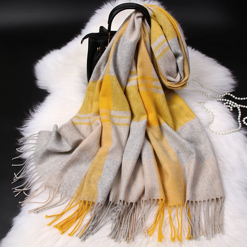 Pink Plaid Wool Scarf for Women Korean Autumn Warm Shawls and Wraps Pashmina Foulard Winter Cashmere Scarves Blanket Echarpe