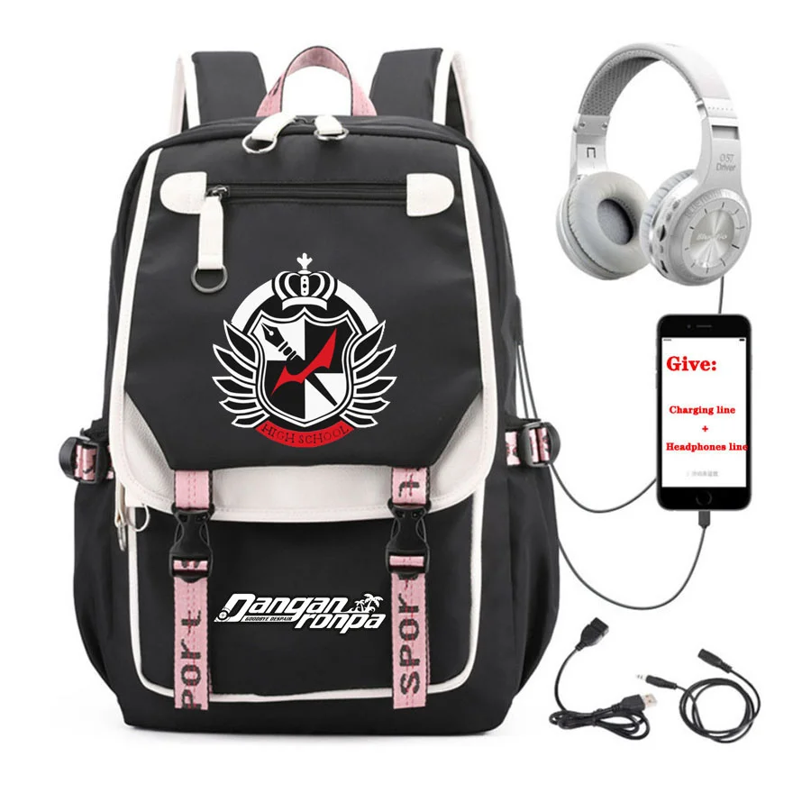 

USB Charging teenagers Laptop packsack anime Danganronpa backpack student School book Bag Women men Travel Backpack