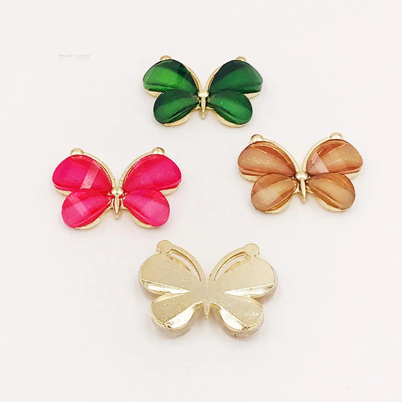 10PCS/Lot 2.2*2.8CM Resin Alloy Flatback Butterfly Button For DIY Clothing Applique Metal Wedding Embellishment Jewelry Craft