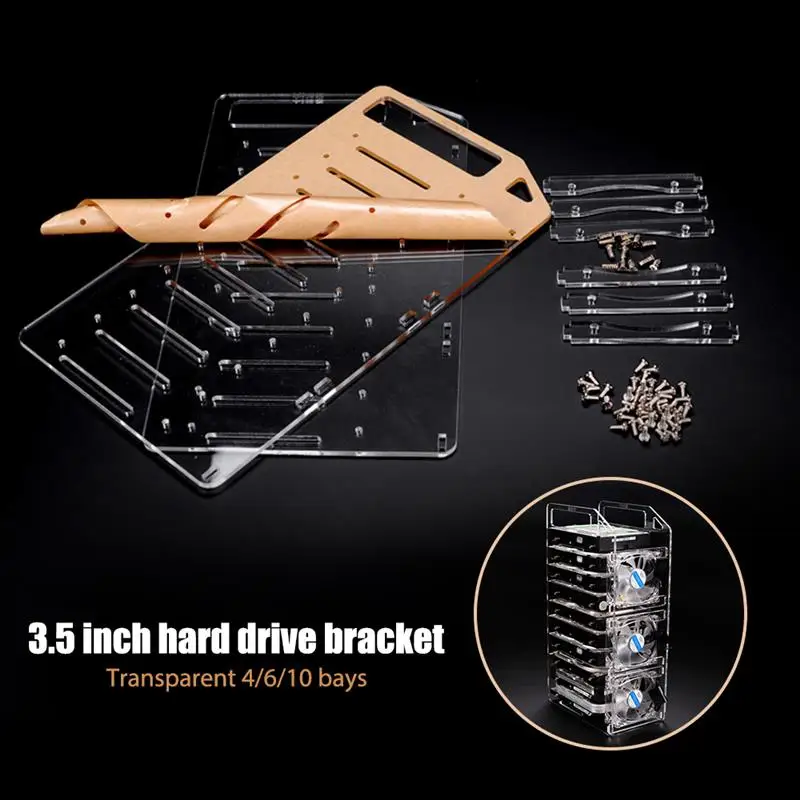 Nouveau support de disque dur en acrylique, bricolage, étagère de disque dur transparente, boîte de rangement externe pour ordinateur de bureau, Cage de disques durs HDD