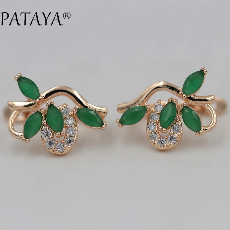 PATAYA New Horse Eye Natural Zircon Dangle Earrings 585 Rose Gold Color Wedding Fashion Jewelry Women Geometric Modern Earring