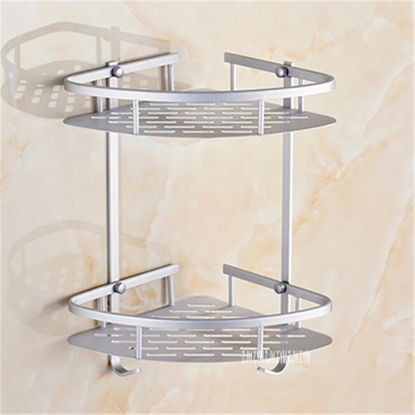 8009 Washroom 2-Tier Shampoo Corner Storage Rack Holder Organizer Bathroom Space Aluminum Polishing Shelf Bath Accessory Sets