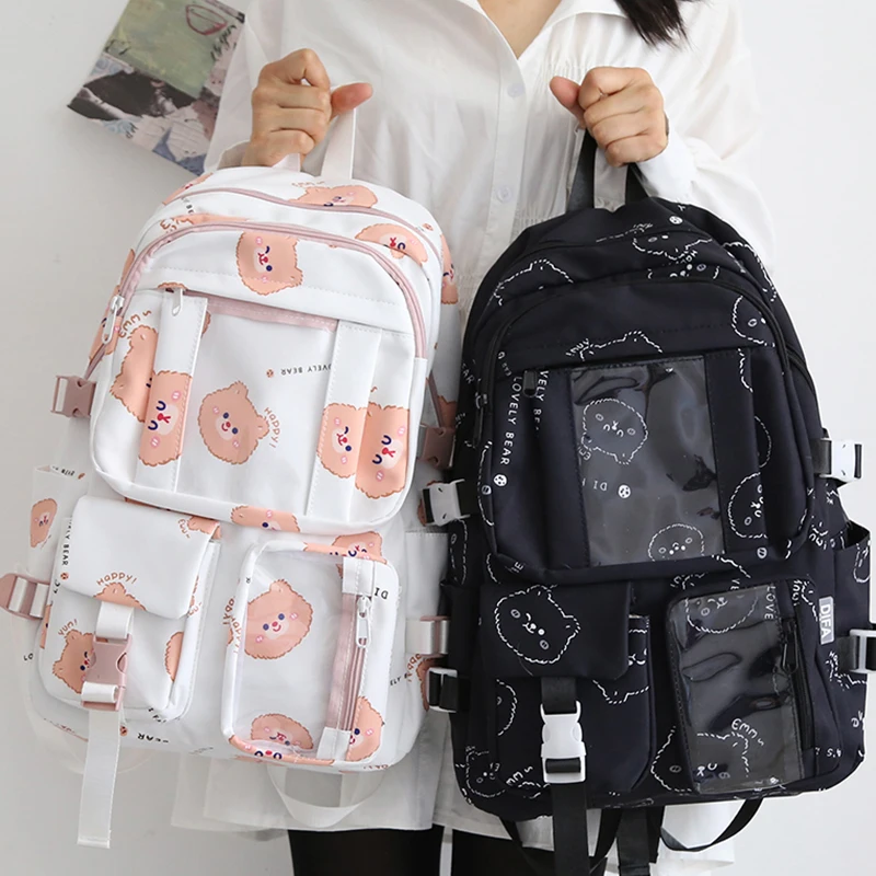 

2022 Female Harajuku Nylon Bag Kawaii Teenage Girls College Student Backpack Transparent Fashion School Bag Book Cute Backpacks