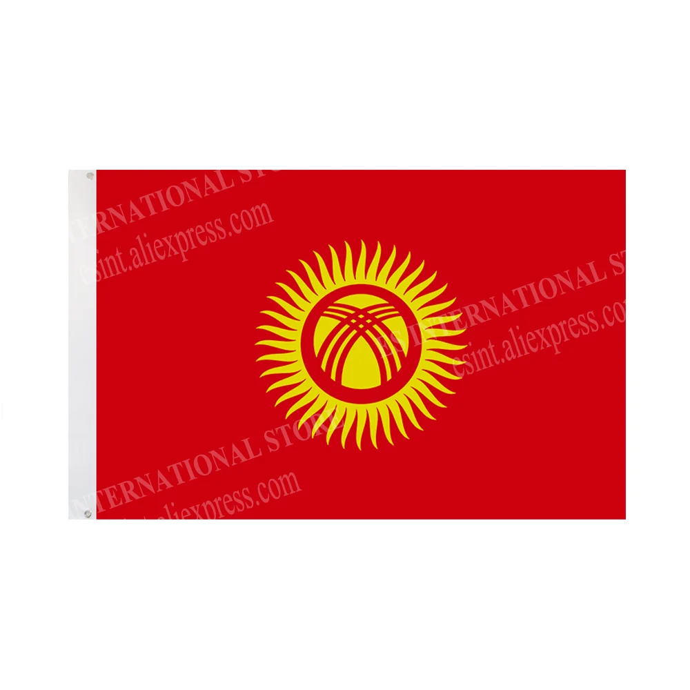 Kyrgyzstan Flag National Graphic Custom Printed Hanging Banner Design Outdoor　Sport Polyester Shaft Cover Grommet 3X5FT 90X150CＭ