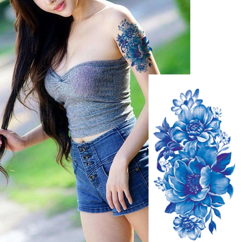 1Pc Beauty Waterproof Fake Temporary Tattoo Sticker 15 Style Flower Rose Flash Red Pink  Body Art Arm Fake Sleeve Women Tattoos