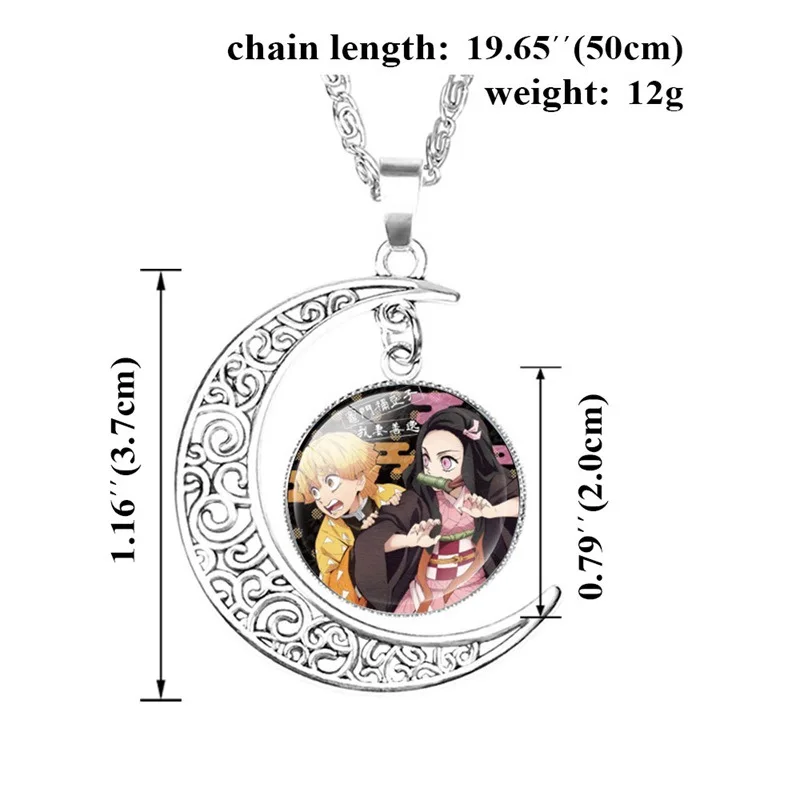 FIMAODZ Anime My Hero Academia Necklace Demon Slayer Midoriya Izuku Todoroki Figure Glass Gem Moon Pendant Chain Jewelry Gift