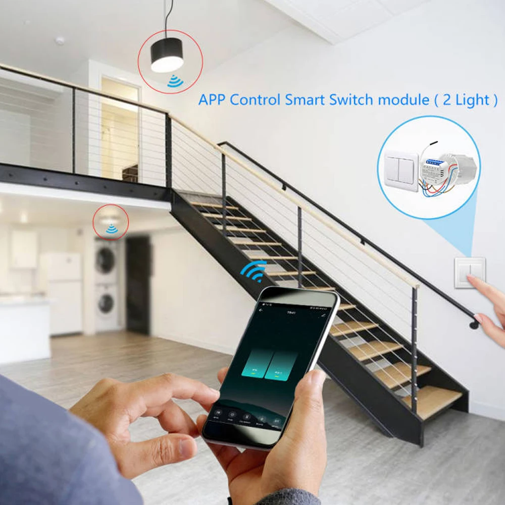 Módulo de interruptor de luz inteligente con Wifi, Control remoto por aplicación, compatible con Alexa y Google Home, Tuya, Smart Life, 2 entradas,