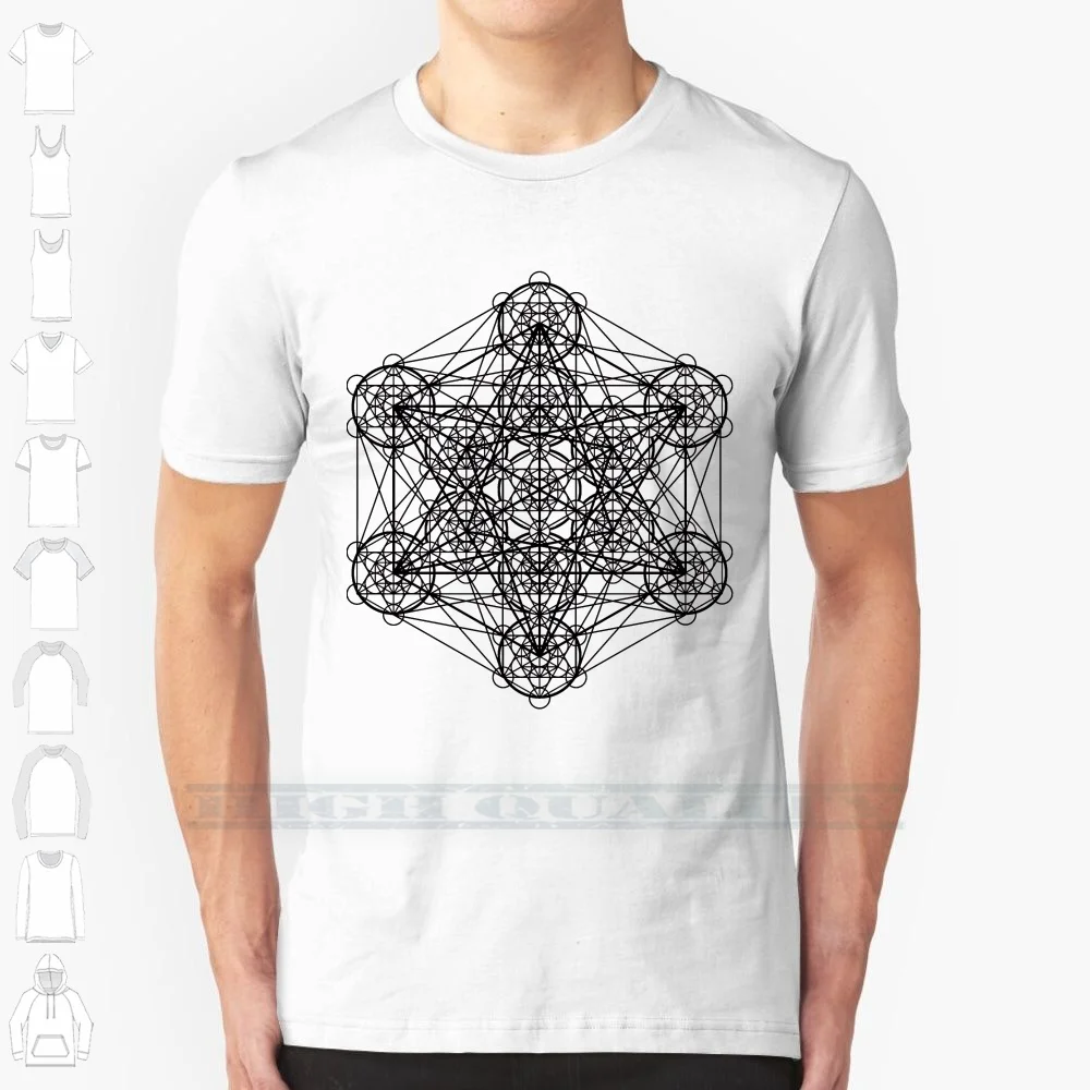 Infinity Cube 100% Cotton T Shirt Cube Metatrons Sacred Geometry Black Lines Repeating Pattern Star Tetrahedron Simple Circles