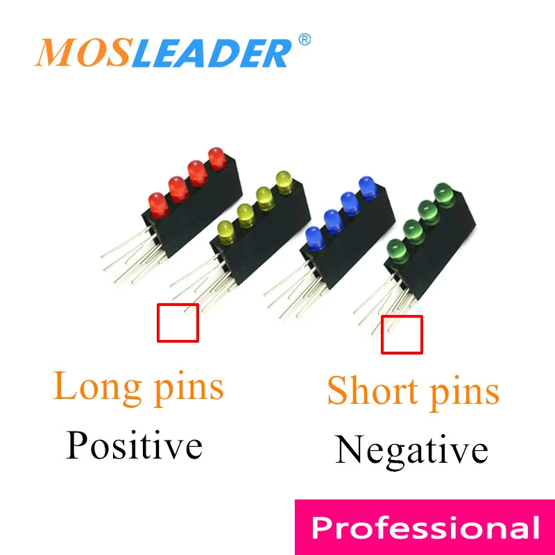 Mosleader 1000pcs 4 Holes Led Lamp holder with led Black Plastic Holder Red Yellow Blue Green 4 Color 90 Degree bend leg