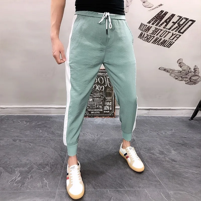 Couple Pantalones Hombre Pants Men Vintage Fashion Casual Straight Plaid Pant Male Streetwear Elastic Waist Design Harem Pant