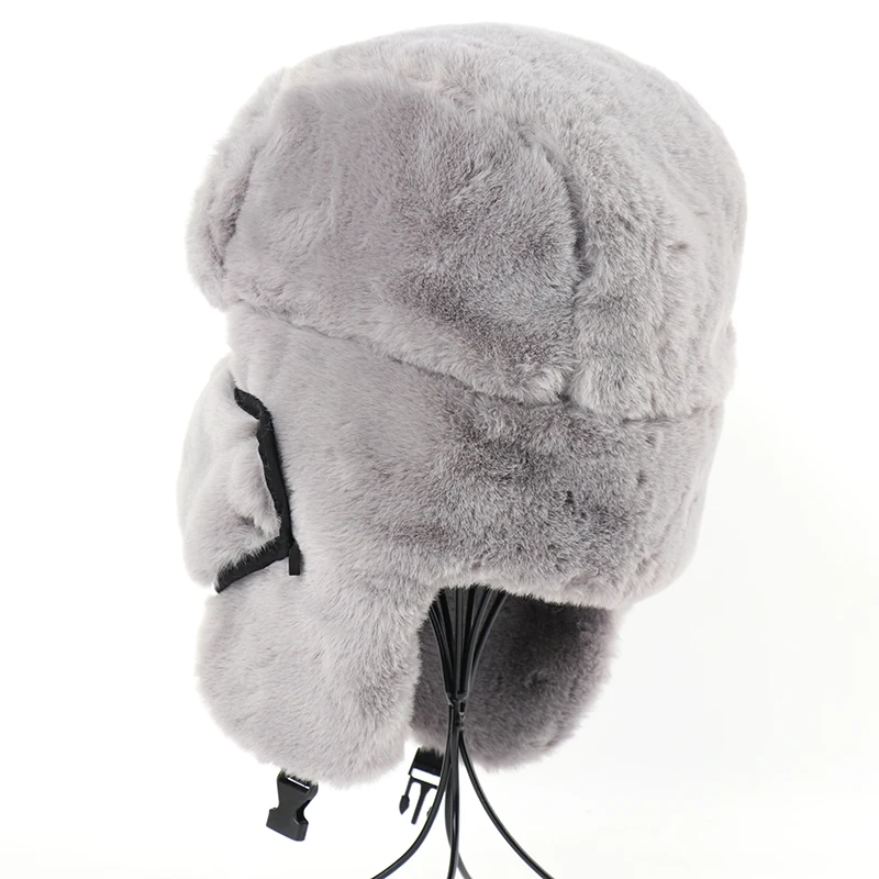 CAMOLAND Winter Thermal Faux Rabbit Fur Bomber Hats Women Men Soviet Army Military Badge Russia Hat Face Neck Earflap Snow Caps