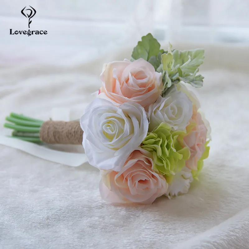 Lovegrace Bridal Bouquet di Fiori Damigella D'onore di Cerimonia Nuziale Del Fiore di Rosa della Seta Artificiale Peony Hydrangea Bouquet Partito di Promenade di Cerimonia Nuziale di Alimentazione