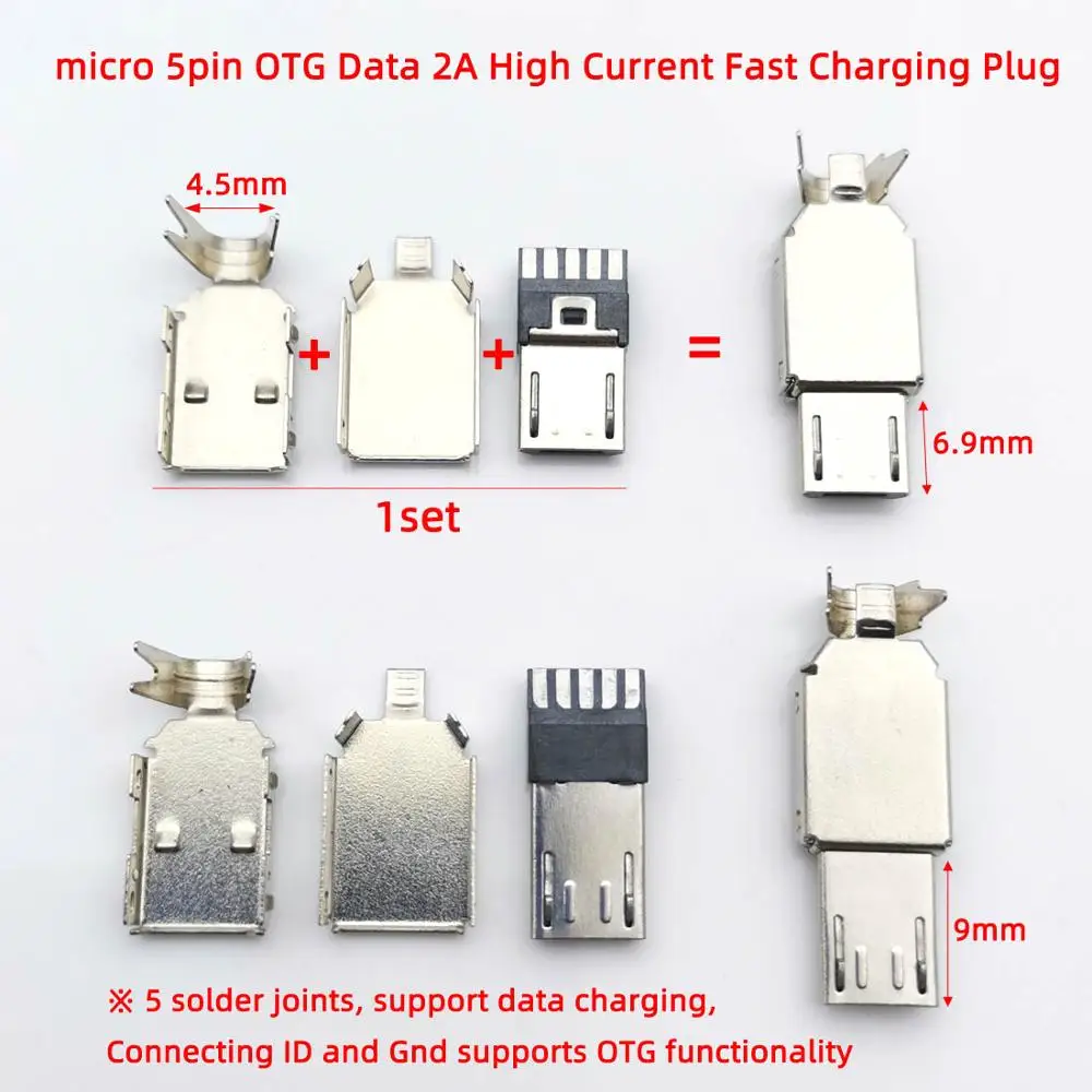 10PCS/LOT  Micro USB 4Pin 5in  Male connector plug Black/White welding Data OTG line interface DIY data cable accessories