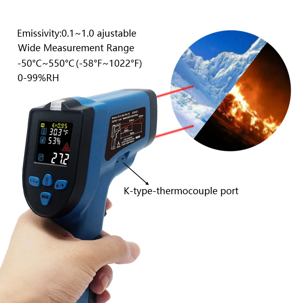 Digital Infrared Thermometer Non Contact Pyrometer -50~550/-50~600℃ Industrial IR Temperature Meter Color Backlight Replace