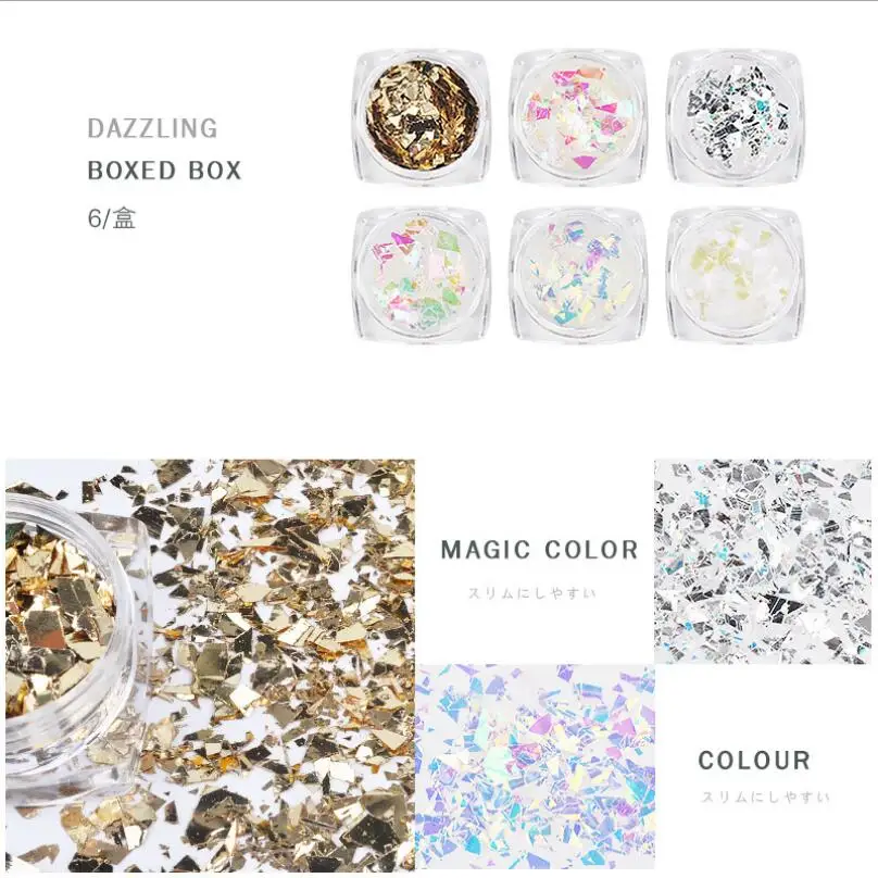 

Nail Art Jewelry Glass Shards New Irregular Gold Foil Tin Foil Symphony Nail Sequins Reflective Sticker T1750