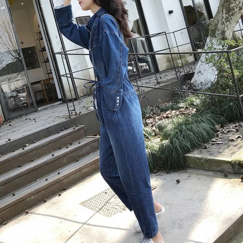 Freund Stil Cargo Overalls Einem Stück Hülse Frauen Denim Lose Jeans Bib Insgesamt Beiläufige Lace Up Lange Overall