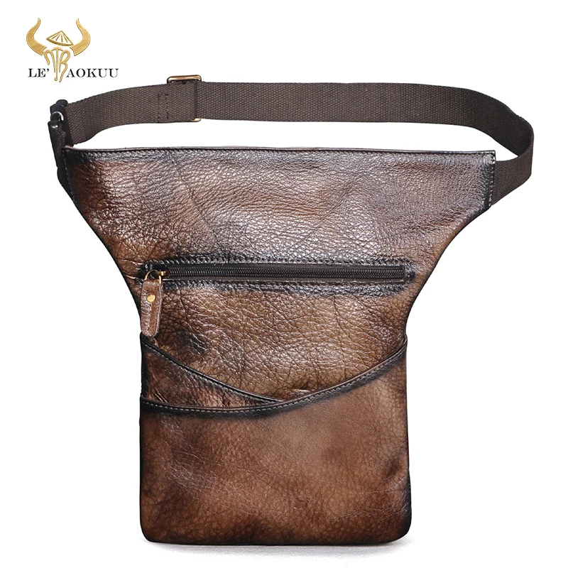 

Soft Real Leather Men's Coffee Travel Fanny Waist Belt Bag Pack Satchel Sling Bag Design Phone Cigarette Case Pouch Male 3116