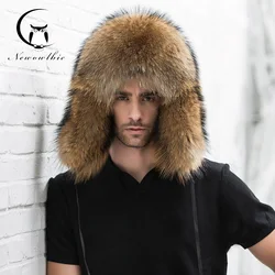 Natural Color Fur Hat Siberian Style Fur Hat  Raccoon Full Ushanka Hat for middle-aged cotton cap Lei Feng hat Winter hat