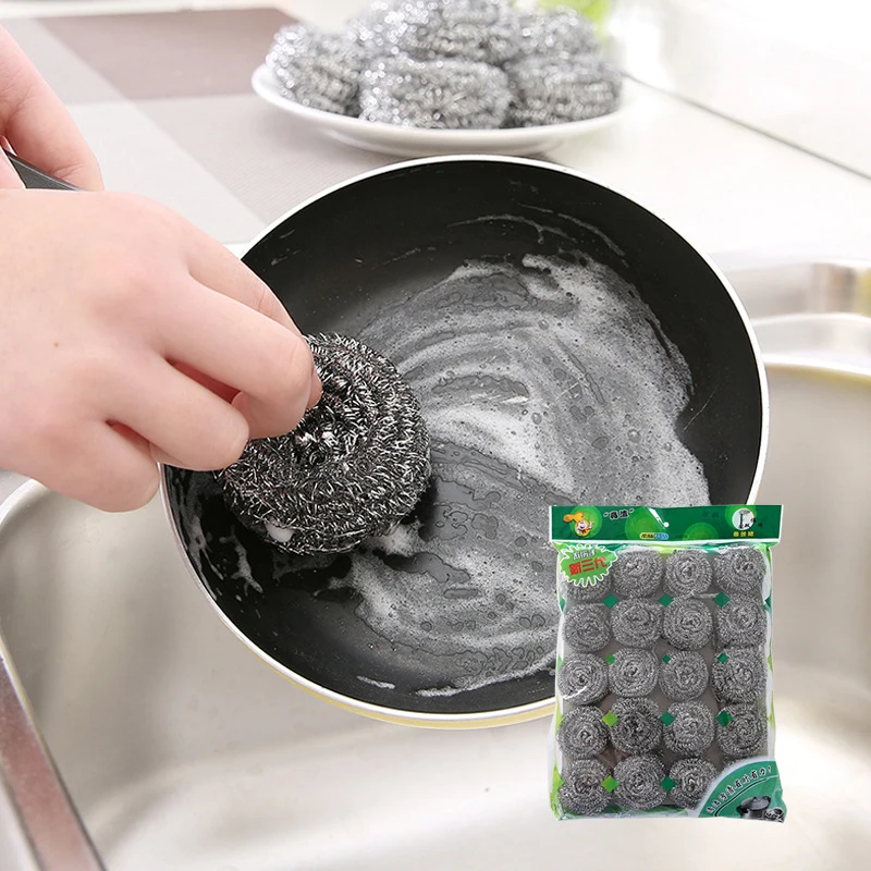 20pcs High-Zinc Wire Steel Ball Dishwashing Cleaning Equipments Steel Wool Pads Home Kitchen Utensils Supplies