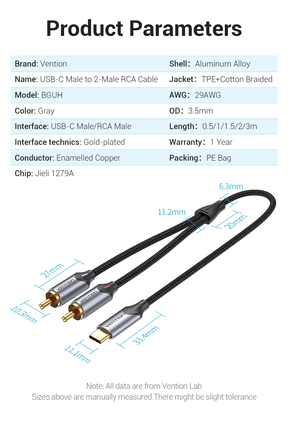 Tions USB C zu RCA Audio Kabel Typ C zu 2 RCA Kabel für Lautsprecher Verstärker Huawei Xiaomi Laptop 1m 2m 3m USB C Splitter RCA Y – Detail 12