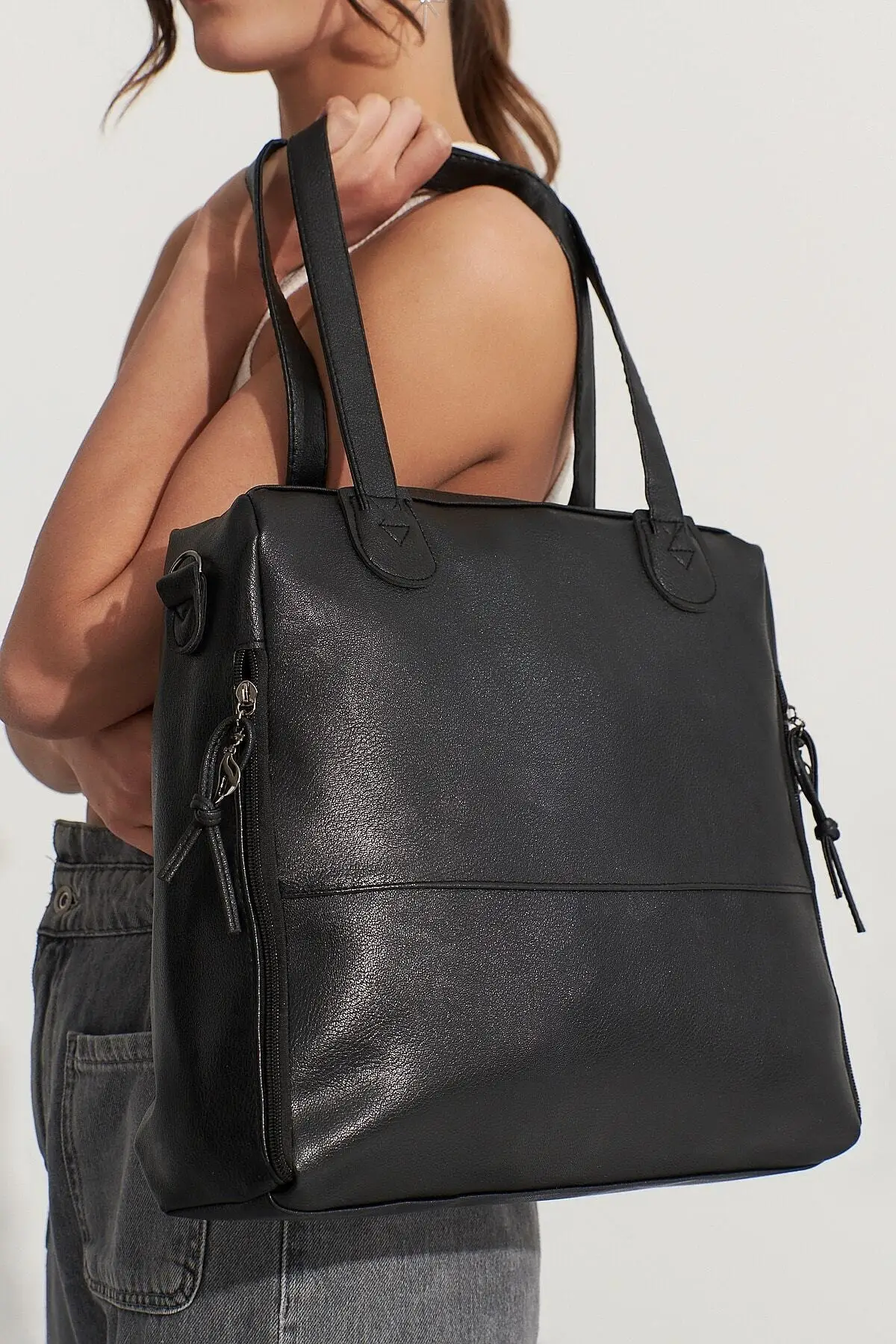 Black Women 'S Zipper Detail Shoulder Bag 10 Va2049