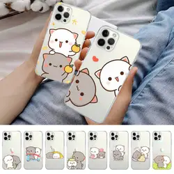 복숭아 모찌 고양이 만화 전화 케이스, 아이폰 11 12 13 미니 프로 XS 맥스 8 7 6 6S 플러스 X 5S SE 2020 XR 케이스