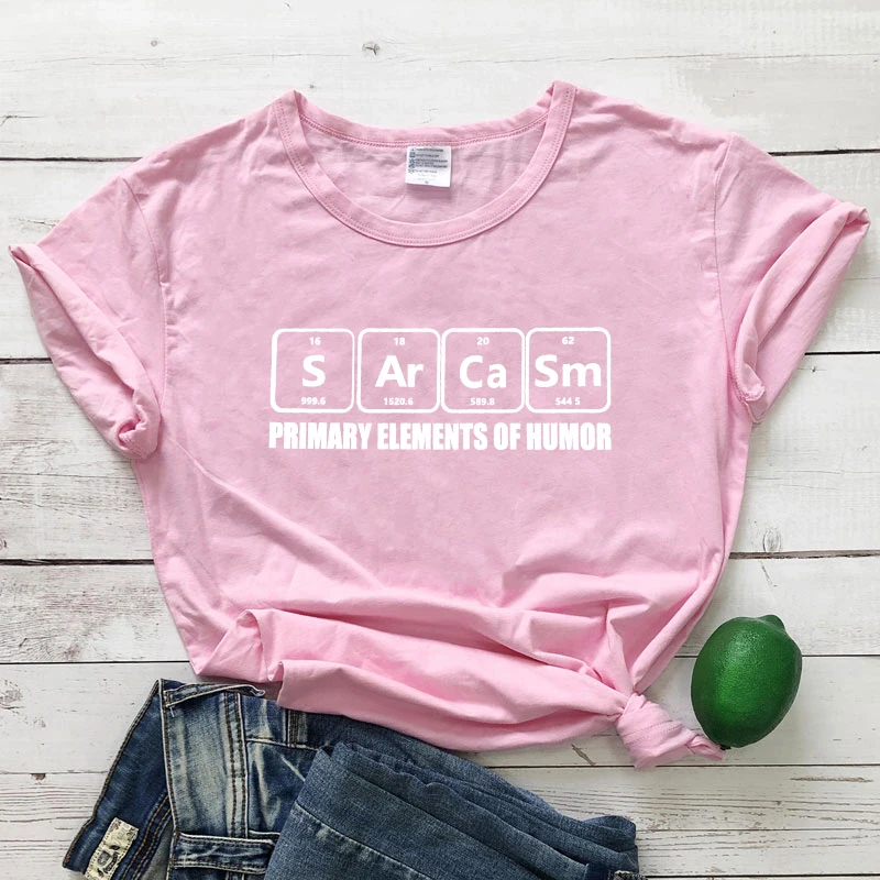 Sarcasm Primary Elements Of Humor T-shirt Casual Summer Crewneck Periodic Table Print Tees Tops Men Women Graphic Funny Tshirt