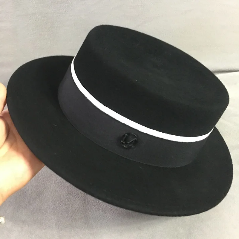 New Wool Boater Hats for Women Black Winter Hat Wide Brim Fedora Hat 100% Wool Hat Lady Church Party Floppy Porkpie Style