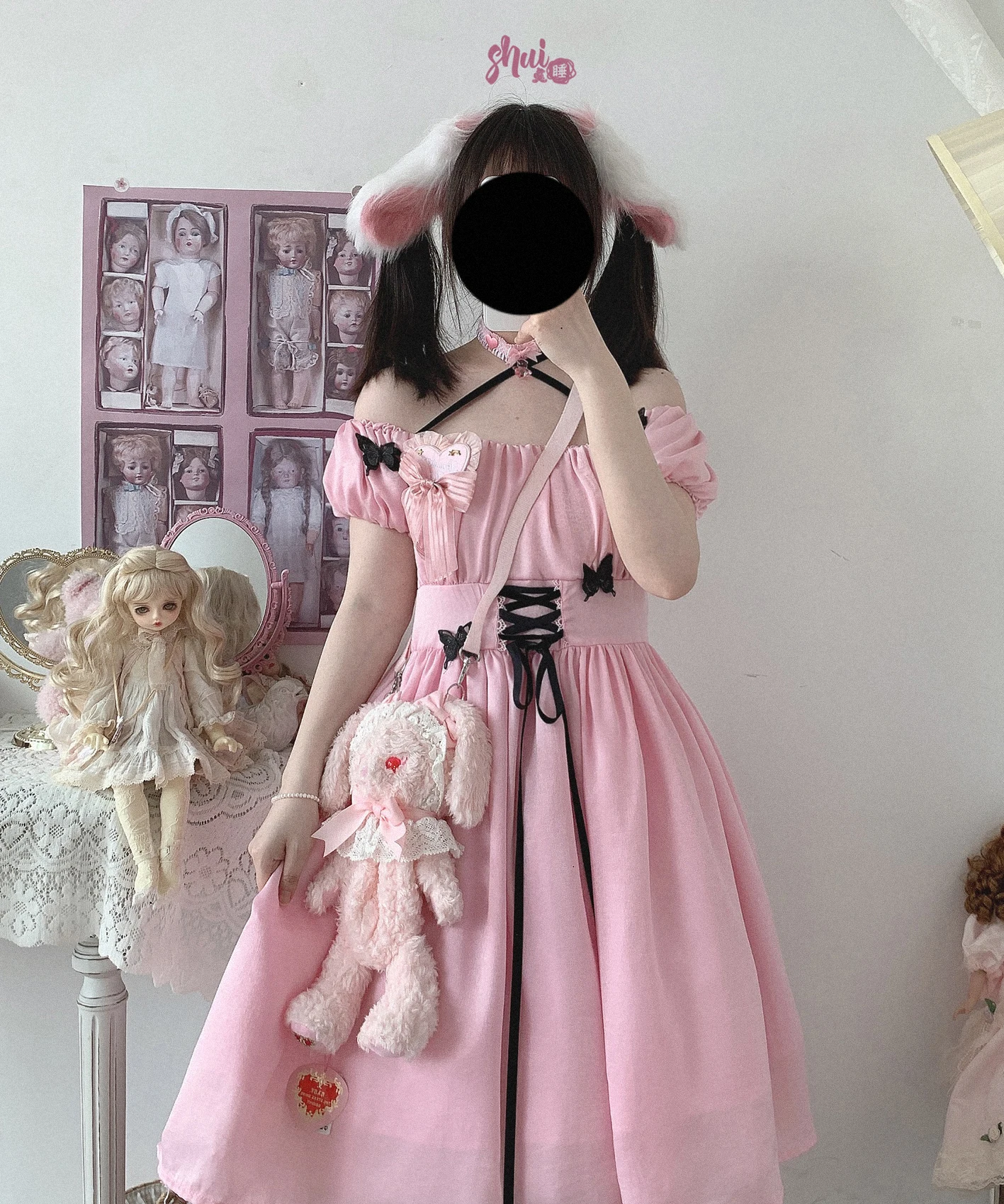 สาวเซ็กซี่ปิดไหล่สองสวมใส่ Lace Up เอว Victorian Elegant หญิง Lolita ชุด Multicolor คอสเพลย์ loli Cos