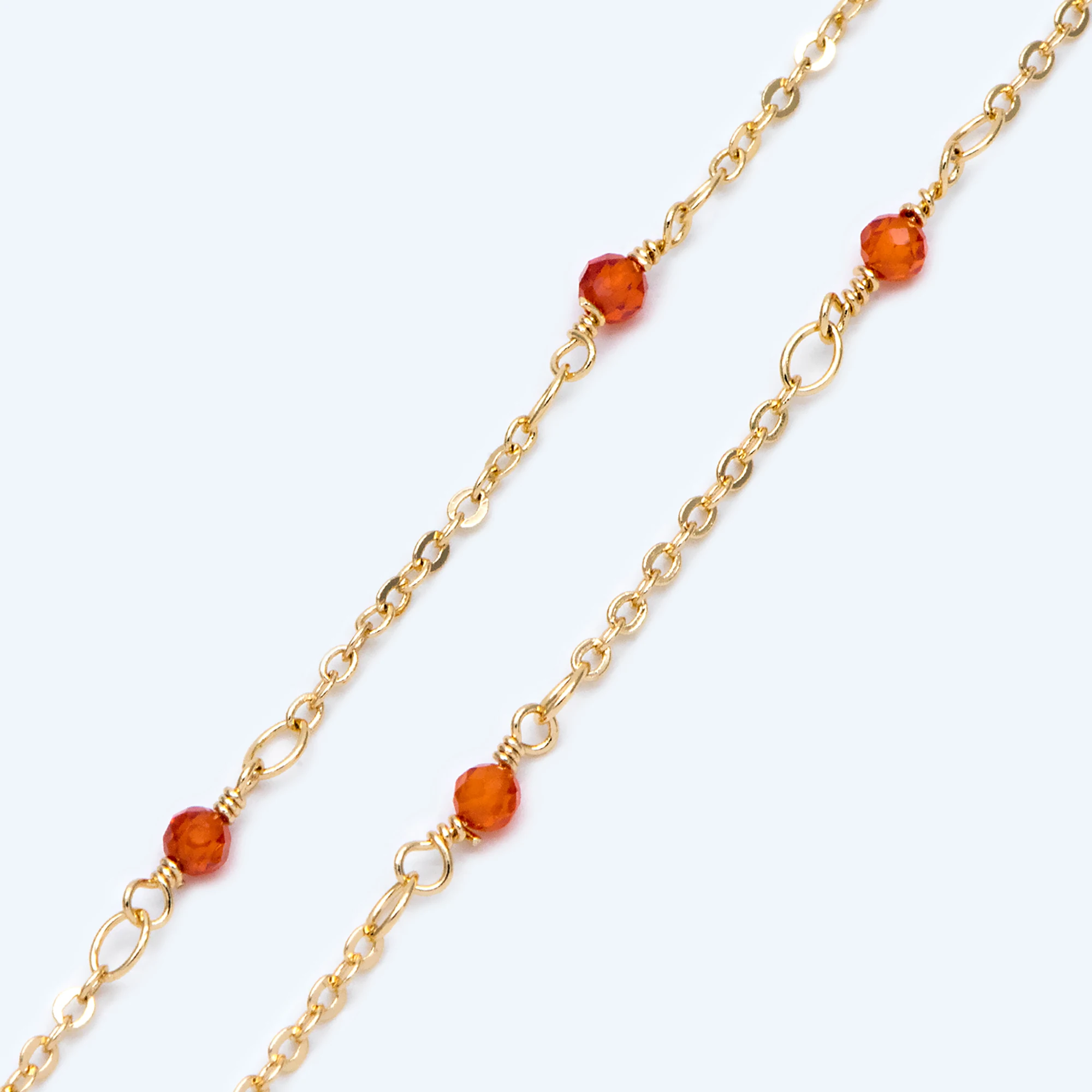 

Gemstone Beaded Chain, 18K Gold Plated Brass, 1.7mm Cable Chain with 3mm Quartz Beads (#LK-379-3)/ 1 Meter=3.3ft