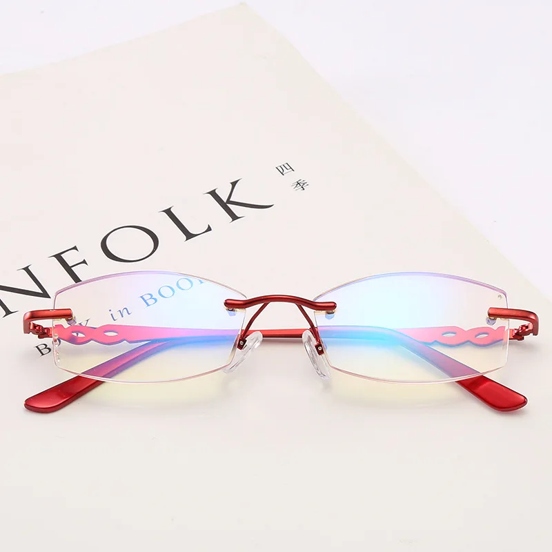 High-grade reading glasses hd diamond cut edge ladies rimless glasses metal reading glasses anti blue glasses reading glasses