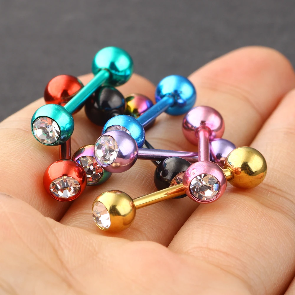 

JUNLOPWY 14G Tongue Rings Crystal Nipple Straight Barbells Tragus Earrings Stainless Body Piercing Jewelry For Women Men 200pcs