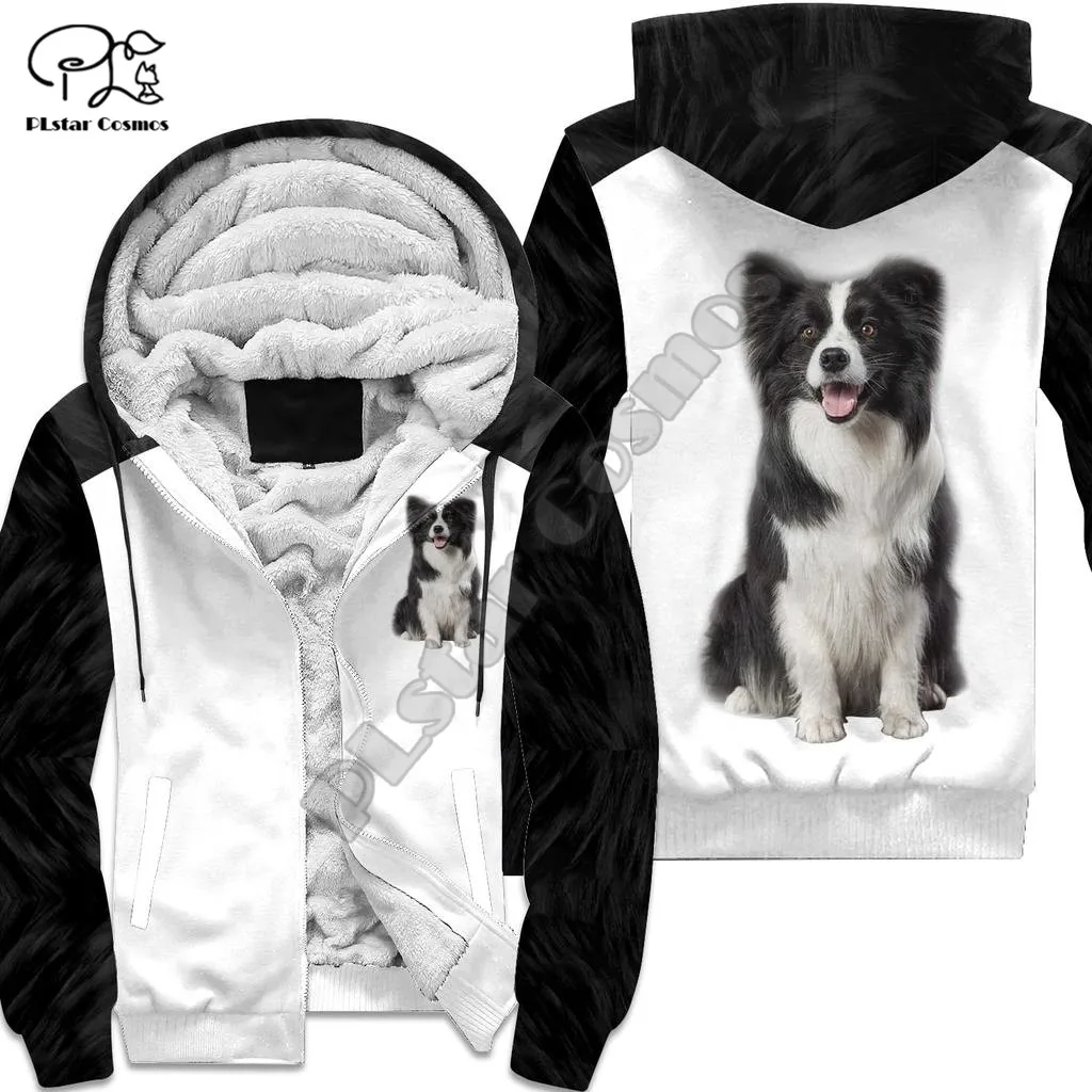 PLstar Cosmos Border Collie Dog 3D Print Fashion Winter Clothing Casual Warm Hood Thick Coat Zipper Man Fleece Hoodies Jacket C4