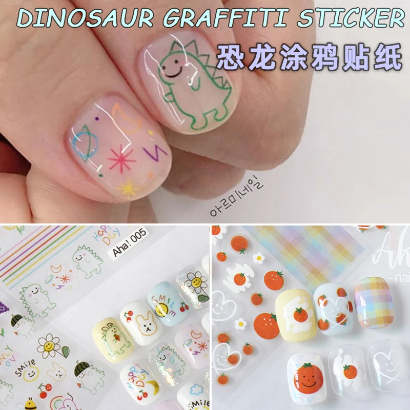 

Lovely Graffiti Nails Art Stickers Decals Dinosaur Panda Colorful Line Bee Sun Flowers Heart Design Nail Accessories Decoration