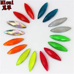 Micui 200pc 4*15mm Fluorescence Color Horse Eye Resin Rhinestones Flat Back Crystal Applique Stones Non Sewing for Crafts MC214
