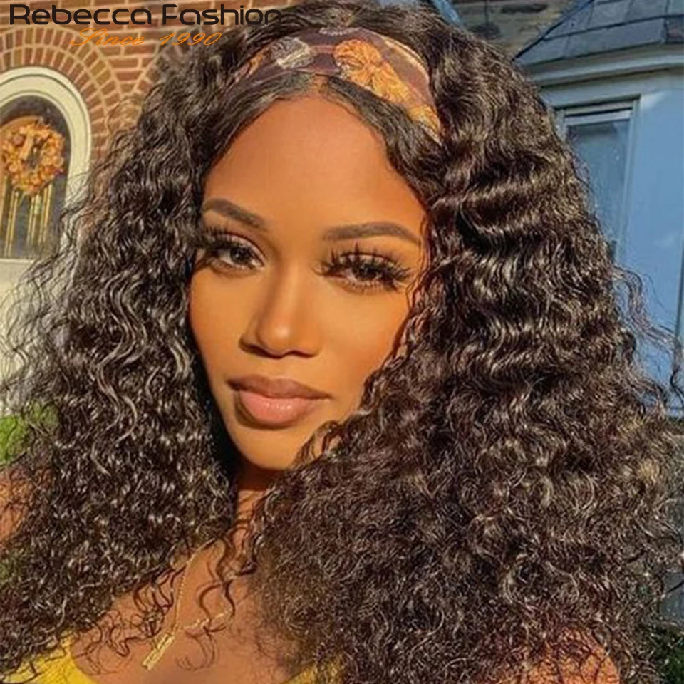 Kinky Curly Human Hair Headband Wig For Black Women 180% Density Glueless Brazilian Remy Jerry Curl Full Machine Made Hair